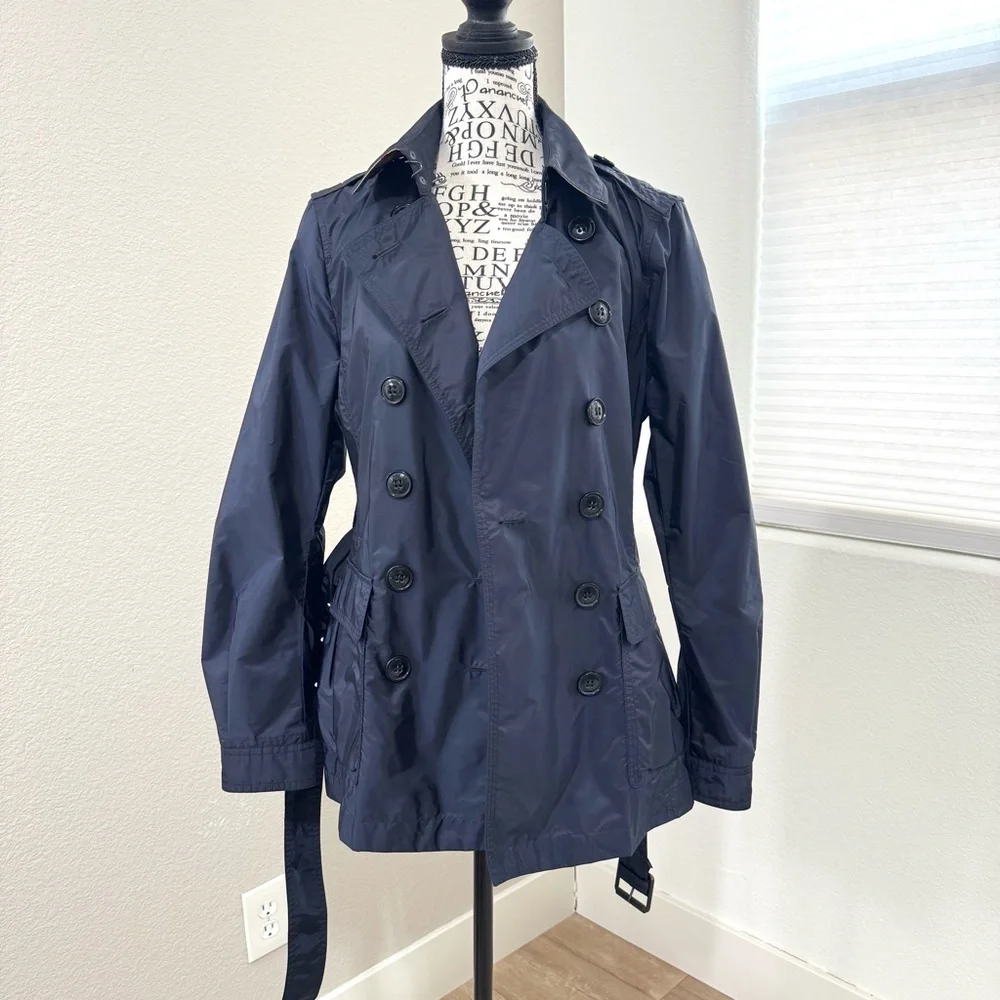 Burberry Brit Navy Belted Short Trench Coat - Picture 6 of 12